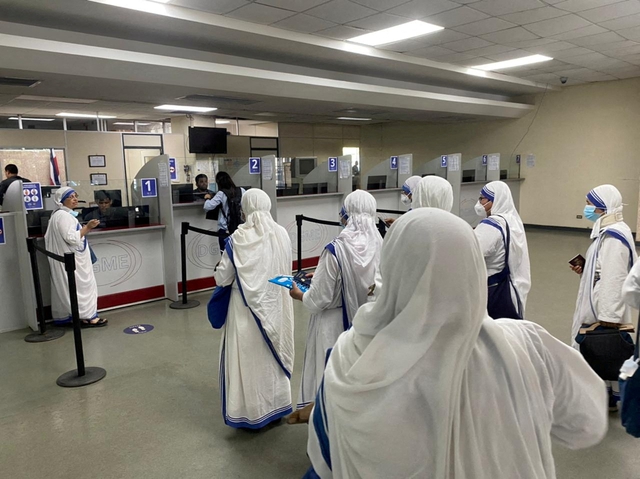 Nuns wait at immigration office in Costa Rica after their charity was shut down by Nicaraguan authorities. Priest Sunil Kumar via Gallo Images.