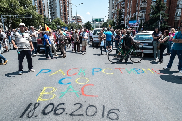 Protestors take to the stteets of Skopje in June 2016