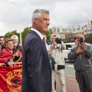 Protesters gather in support of President Hashim Thaci, who is accused of war crimes