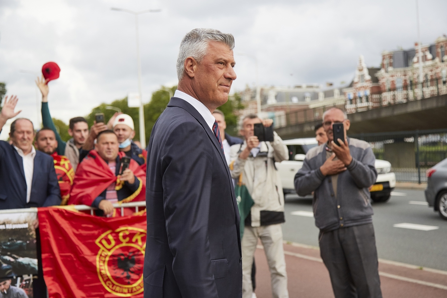 Protesters gather in support of President Hashim Thaci, who is accused of war crimes